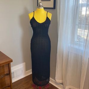 Rhapsody — Long, Fitted, Sleeveless Black Dress. Crochet(?) w/Liner, Sz S